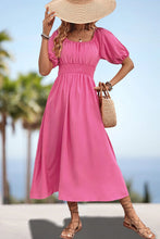 Load image into Gallery viewer, Square Neck Smocked Waist Puff Sleeve Midi Dress
