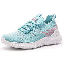 Load image into Gallery viewer, Akk Womens Athletic Walking Shoes - Memory Foam Lightweight Tennis Sports Shoes Gym Jogging Slip On Running Sneakers Blue-Pink Size 9.5

