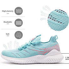 Load image into Gallery viewer, Akk Womens Athletic Walking Shoes - Memory Foam Lightweight Tennis Sports Shoes Gym Jogging Slip On Running Sneakers Blue-Pink Size 9.5
