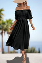 Load image into Gallery viewer, Square Neck Smocked Waist Puff Sleeve Midi Dress
