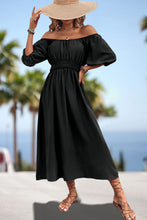 Load image into Gallery viewer, Square Neck Smocked Waist Puff Sleeve Midi Dress
