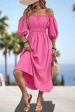 Load image into Gallery viewer, Square Neck Smocked Waist Puff Sleeve Midi Dress
