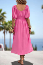 Load image into Gallery viewer, Square Neck Smocked Waist Puff Sleeve Midi Dress
