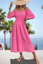 Load image into Gallery viewer, Square Neck Smocked Waist Puff Sleeve Midi Dress

