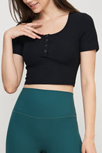Load image into Gallery viewer, Round Neck Short Sleeve Cropped Sports Top
